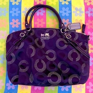Coach fabric vintage handbag . Purple and silver design.